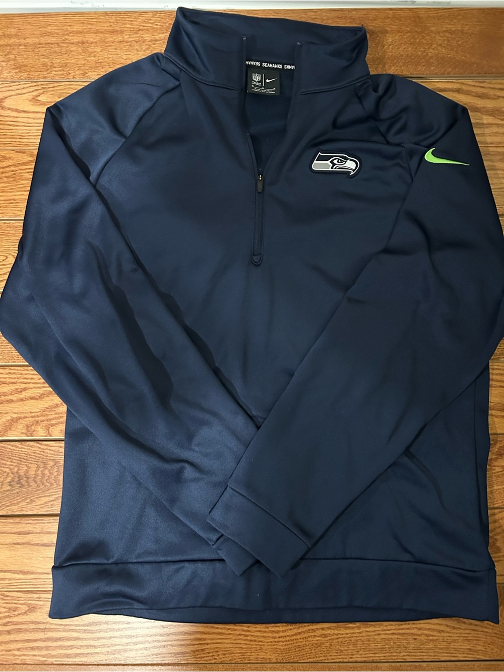 Nike Navy Seahawks Quarter-Zip Pullover with Lime Swoosh